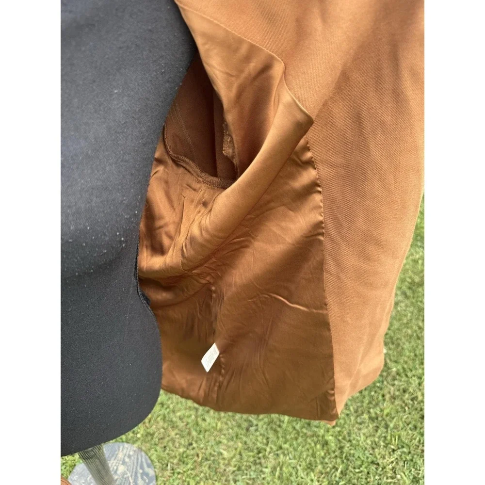 Skies Are Blue Blazer Womens L Brown Boyfriend Oversized Open Front Lined Jacket